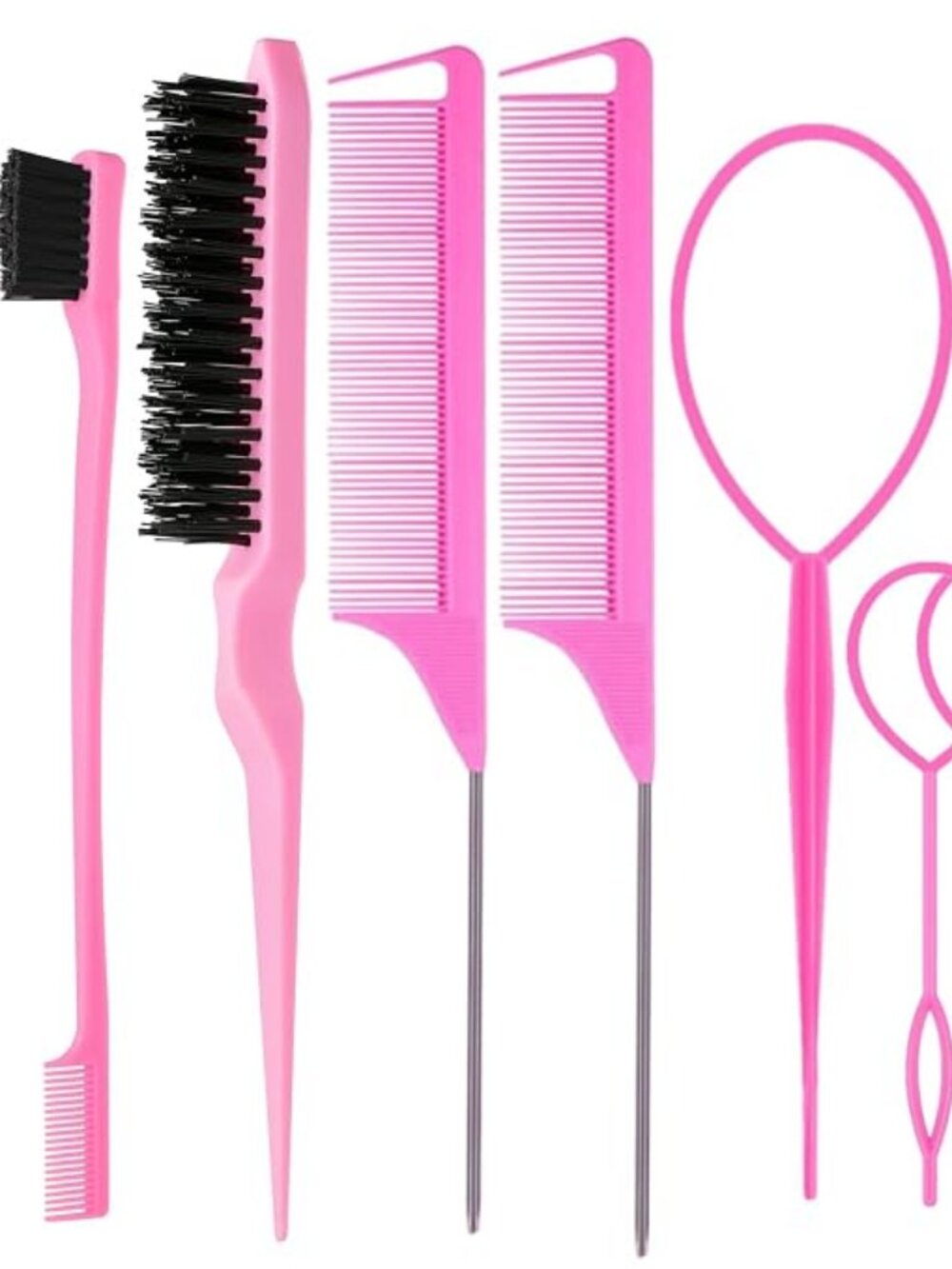 ZVOREI 8Pcs Hair Brushes Set wit, Pink 4Pcs Topsy Hair Tail Tools